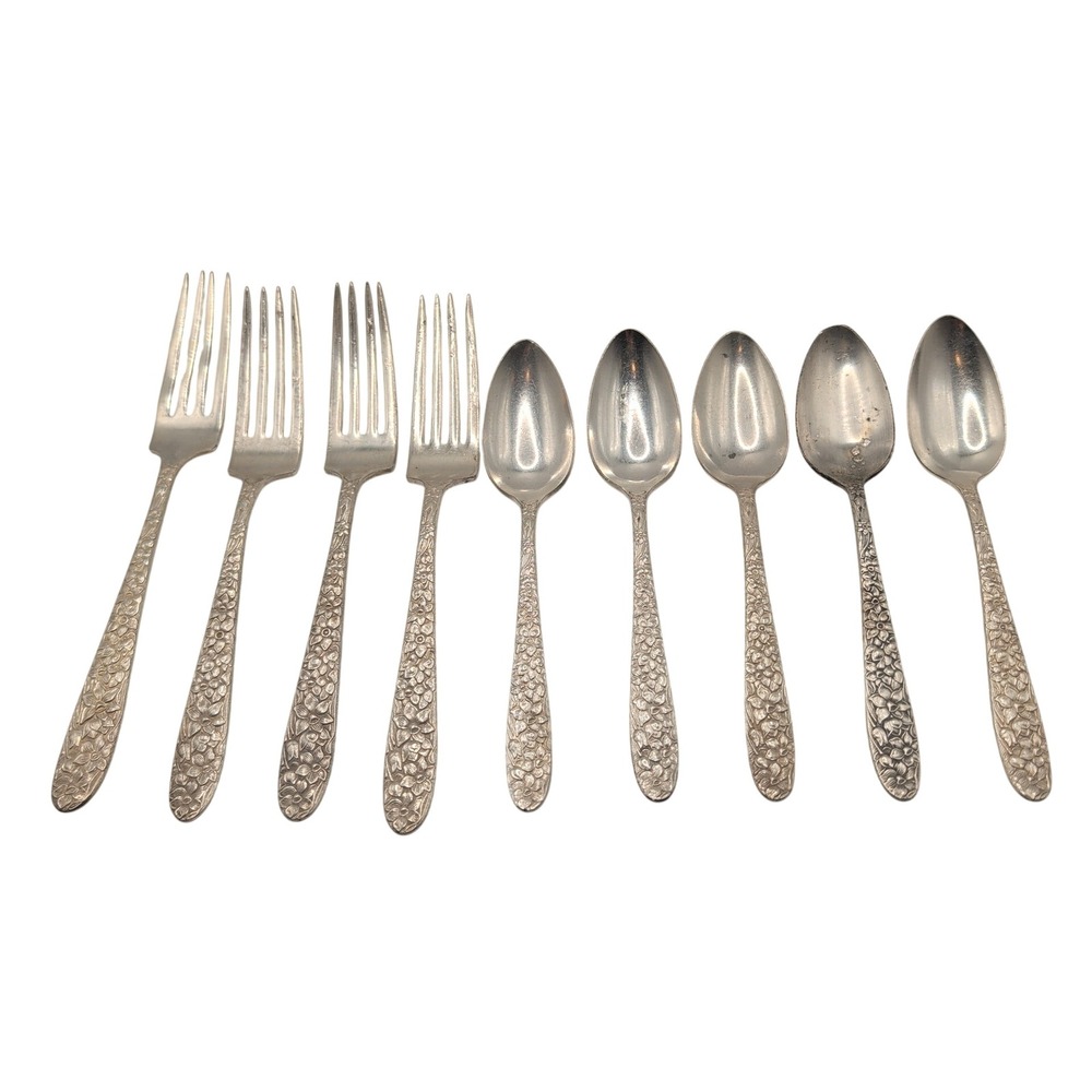 National Silver Co Flatware Set Silver Silverplate Narcissus Floral 9pc Vintage